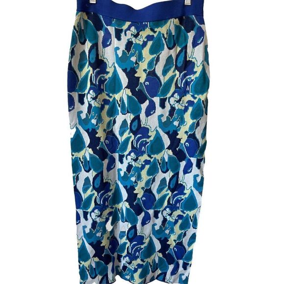 STAUD Giovanni Midi Skirt Size L Floral Jacquard Pacific Paradise, NEW NWOT $195 - Picture 4 of 6